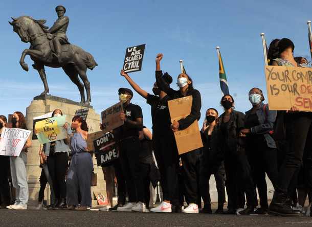 An independent group of people protest the scourge of GBV in South Africa, singing and shouting slogans. Picture: Tracey Adams/African News Agency (ANA)